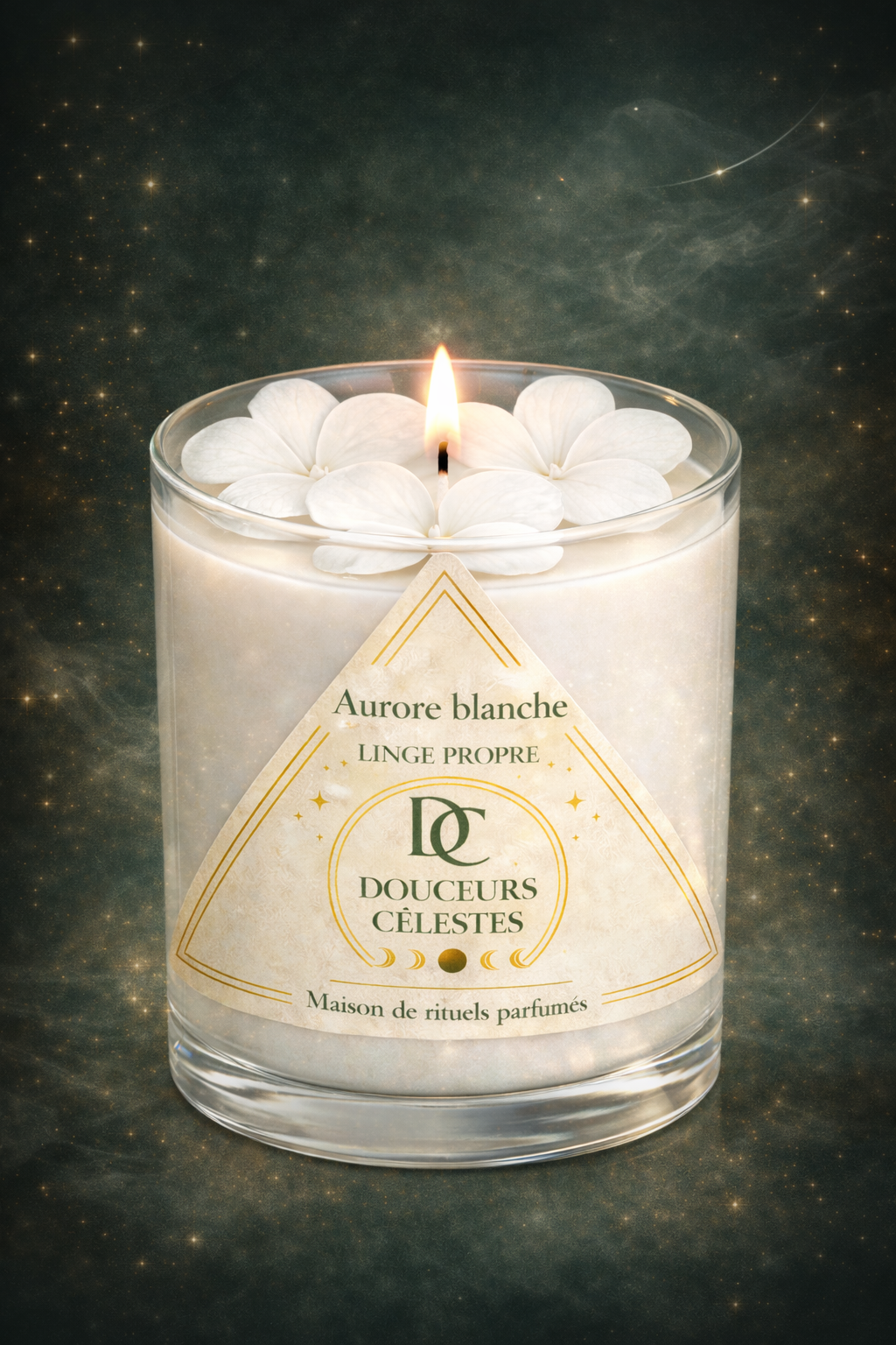 Bougie artisanale Aurore blanche parfum linge propre